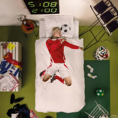 Snurk Parure De Lit Footballeur - 1 Personne 140x200 Cm Coton Blanc 2 Snurk Parure De Lit Footballeur - 1 Personne 140x200 Cm Coton Blanc – Image 2