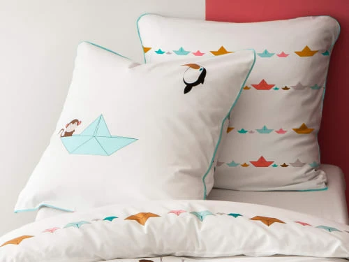 Blanc Cerise Parure De Lit Imprimée En Percale De Coton 140x200 Cm Blanc Et Bleu 2 Blanc Cerise Parure De Lit Imprimée En Percale De Coton 140x200 Cm Blanc Et Bleu – Image 2