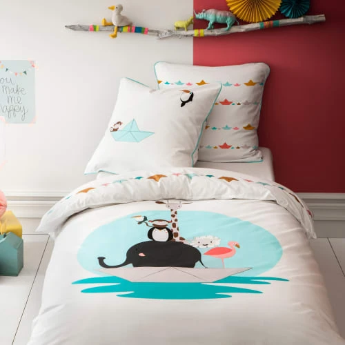 Blanc Cerise Parure De Lit Imprimée En Percale De Coton 140x200 Cm Blanc Et Bleu 3 Blanc Cerise Parure De Lit Imprimée En Percale De Coton 140x200 Cm Blanc Et Bleu – Image 3