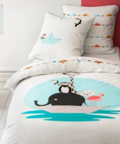 Blanc Cerise Parure De Lit Imprimée En Percale De Coton 140x200 Cm Blanc Et Bleu