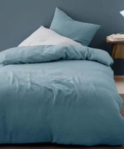 Blanc Cerise Parure Enfant En Gaze De Coton 140x200 Cm Bleu Orage