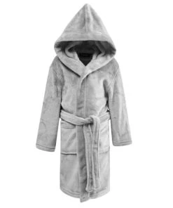 Sensei Maison Peignoir Enfant Polaire Chaud à Capuche Gris Perle 08/10 Ans