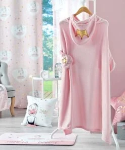 Home Maison Plaid à Capuche En Flanelle Spécial Princesse Polyester Rose 120 X 100