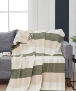 Sensei Maison Plaid à Franges Chaud Eucalyptus 130x170 Cm