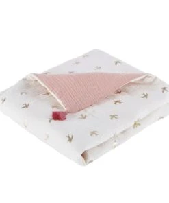 Maisons Du Monde Plaid En Gaze De Coton Bio Rose Et écru Imprimé Hirondelles 75x100
