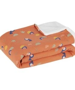 Maisons Du Monde Plaid Orange à Motifs Tropicaux En Gaze De Coton 130x170