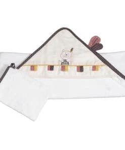 Sauthon Sortie De Bain 75x75cm Et Son Gant En Coton Polyuréthane Beige
