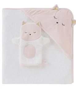 Maisons Du Monde Sortie De Bain Bébé En Coton Blanche Avec Tête De Chat 80x80