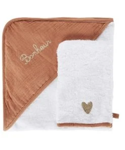 Maisons Du Monde Sortie De Bain Bébé En Gaze De Coton Et Broderie Blanche, Terracotta Et Doré, 80x80