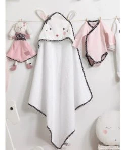Alternative view of Sauthon Sortie De Bain Lapin 75x75cm Et Gant En Coton Polyuréthane Blanc