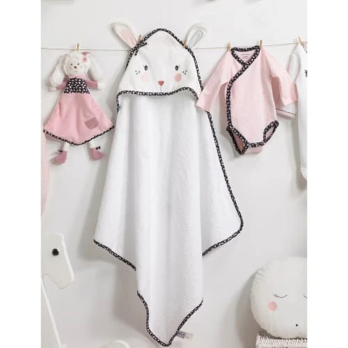 Sauthon Sortie De Bain Lapin 75x75cm Et Gant En Coton Polyuréthane Blanc 2 Sauthon Sortie De Bain Lapin 75x75cm Et Gant En Coton Polyuréthane Blanc – Image 2