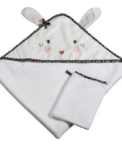 Sauthon Sortie De Bain Lapin 75x75cm Et Gant En Coton Polyuréthane Blanc