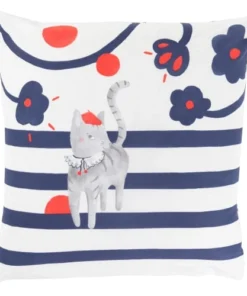 Carré Blanc Taie D'oreiller Carrée Réversible Coton Biologique Chat 64 X 64 Cm