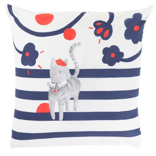 Carré Blanc Taie D'oreiller Carrée Réversible Coton Biologique Chat 64 X 64 Cm 1 Carré Blanc Taie D'oreiller Carrée Réversible Coton Biologique Chat 64 X 64 Cm