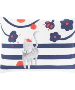 Carré Blanc Taie D'oreiller Rectangulaire Réversible Coton Biologique Chat 50 X 7