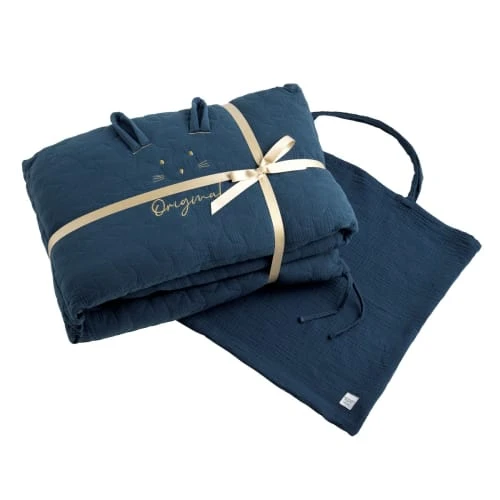Sauthon Original Tour De Lit 140x19cm En Coton Bleu Nuit 2 Sauthon Original Tour De Lit 140x19cm En Coton Bleu Nuit – Image 2