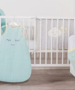 Home Maison Tour De Lit Bébé Réversible Demi Lune Coton Anis/Gris -Bloom-boutique tour de lit bebe reversible demi lune coton anis gris 2