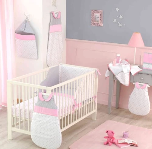 P'tit Basile Tour De Lit Coton Bio Rose Et Gris 2 P'tit Basile Tour De Lit Coton Bio Rose Et Gris – Image 2