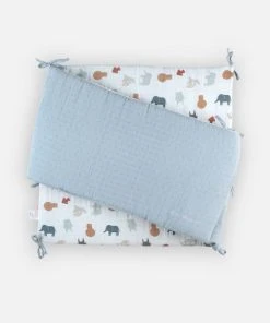Noukie's Tour De Lit Mousseline De Coton BIO, écru/bleu -Bloom-boutique tour de lit mousseline de coton bio ecru bleu 3