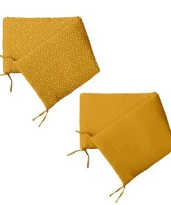 Home Maison Tour De Lit Réversible à Motifs Géométriques Coton Moutarde 180 X 40