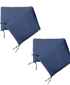 Home Maison Tour De Lit Réversible à Pois En Gaze De Coton Bleu Foncé 180 X 40